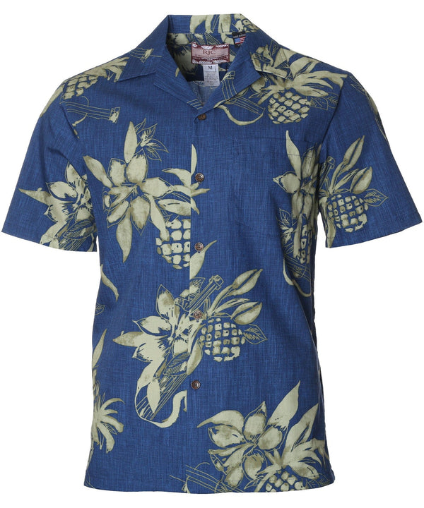 Pineapples and Ukuleles Hawaiian Shirt Blue RJC