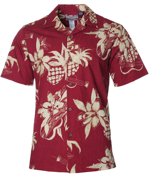 Pineapples and Ukuleles Hawaiian Shirt Burgundy RJC