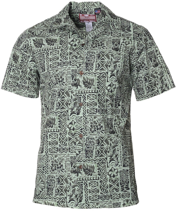 Hawaiian Tapa Shirt Kalaka Tribal Green