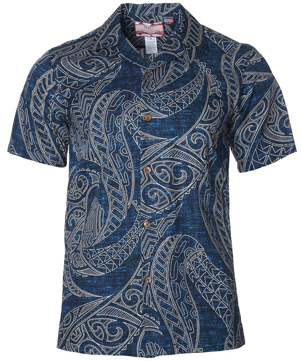 Polynesian Tribal Hilo Hawaiian Shirt Navy