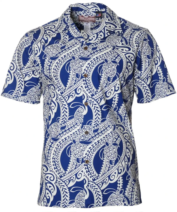 Aloha Shirt Natal Homing Tribal Honu Navy