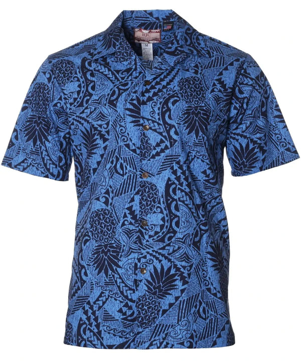 Tribal King Pineapple Aloha Shirt Blue