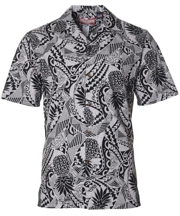 Tribal King Pineapple Aloha Shirt Charcoal