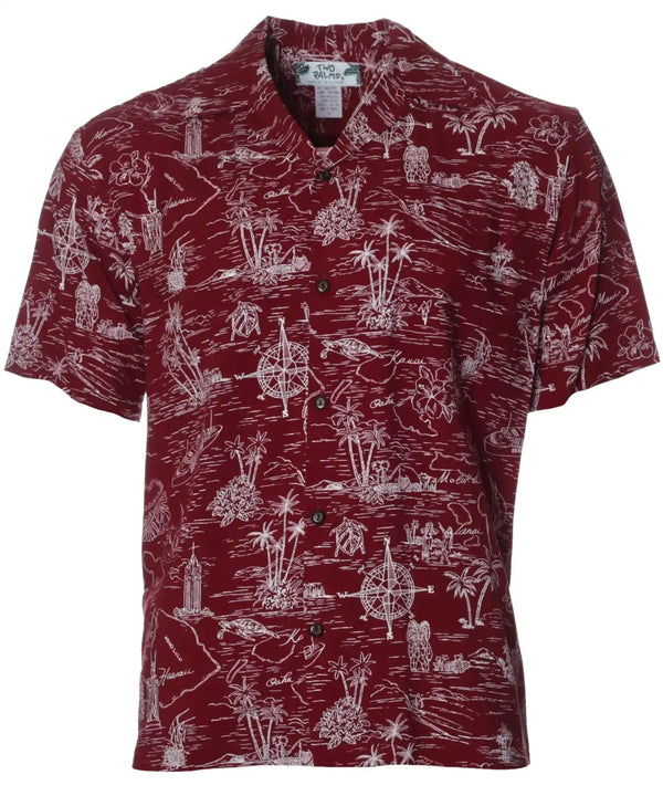 Resort Aloha Shirt Journey to Hawaii Burgundy