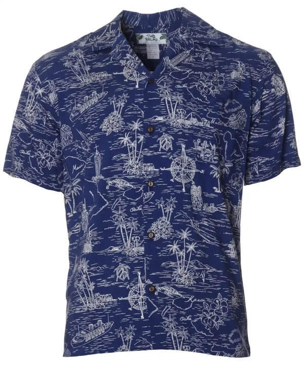 Resort Aloha Shirt Journey to Hawaii Blue
