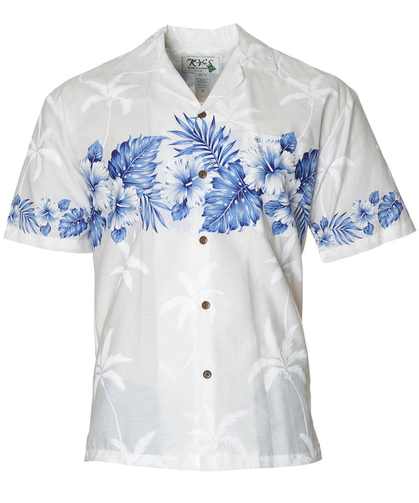 Chest Border Hawaiian Shirt Ohua White-Navy