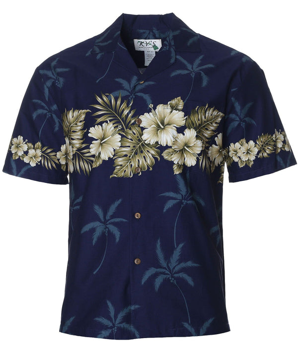 Chest Border Hawaiian Shirt Ohua Navy