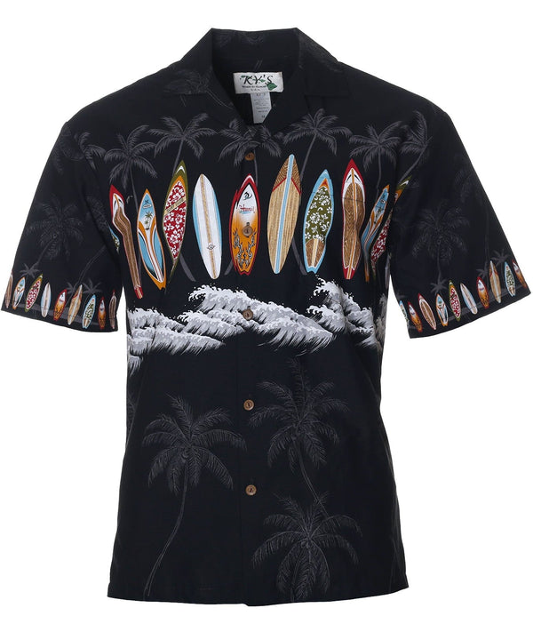 Surfboard Chest Border Hawaiian Shirt Black