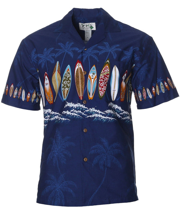 Surfboard Chest Border Hawaiian Shirt Navy