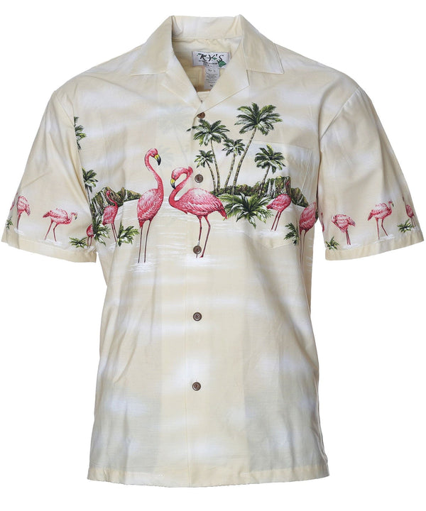Hawaiian Shirt Chest Border Flamingo Oasis Cream