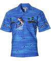 Hawaiian Border Shirt Fish Tales Jumping Marlin Blue