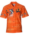Hawaiian Border Shirt Fish Tales Jumping Marlin Orange