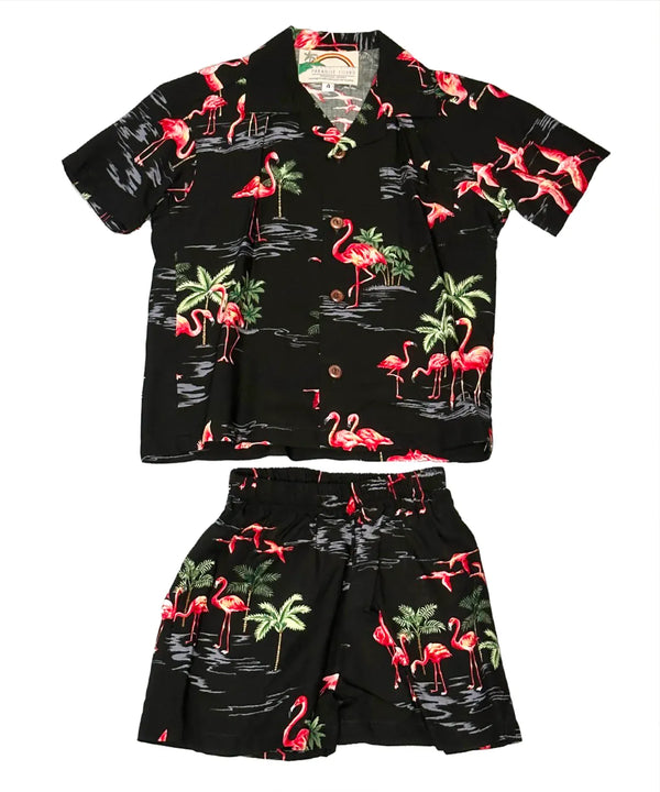Boy’s 2 Piece Clothes Rayon Set Flamingos