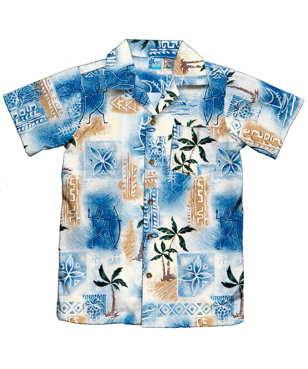 Boys Hawaiian Shirt Island Glyphs Tribal Life