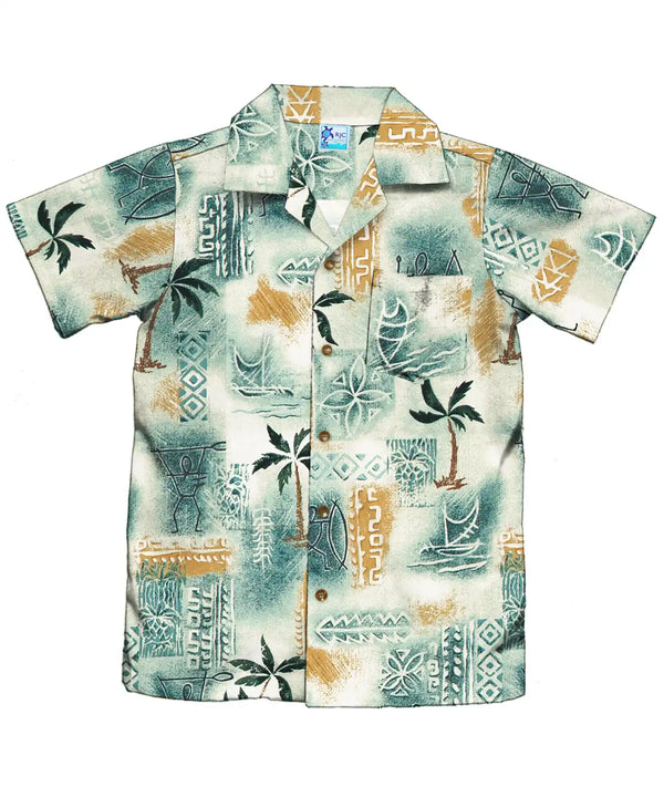Boys Hawaiian Shirt Island Glyphs Tribal Life