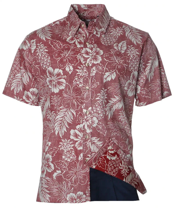 Button-Up Dress Shirt Tropical Pineapples Red