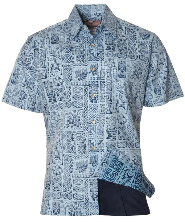 Hawaiian Shirt Button-Up Dress Kalaka Tribal Blue