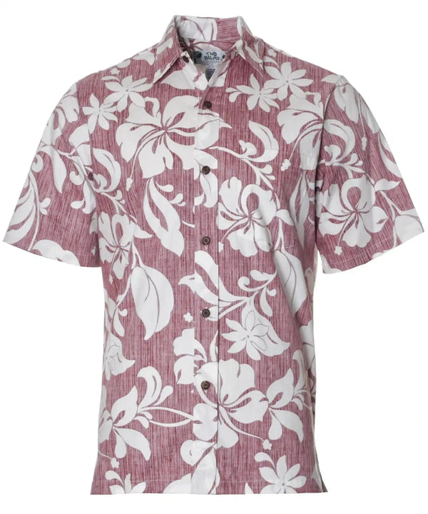 Maui Button-Up Dressy Aloha Shirt Business Casual Red
