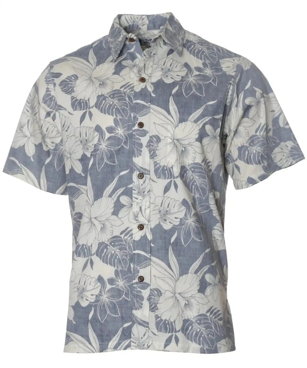 Dress Aloha Shirt Monstera Orchids Navy