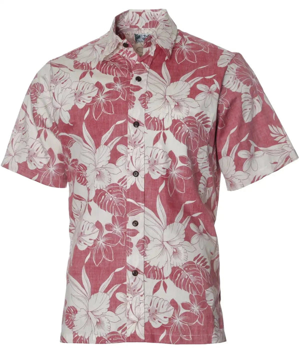 Dress Aloha Shirt Monstera Orchids Red