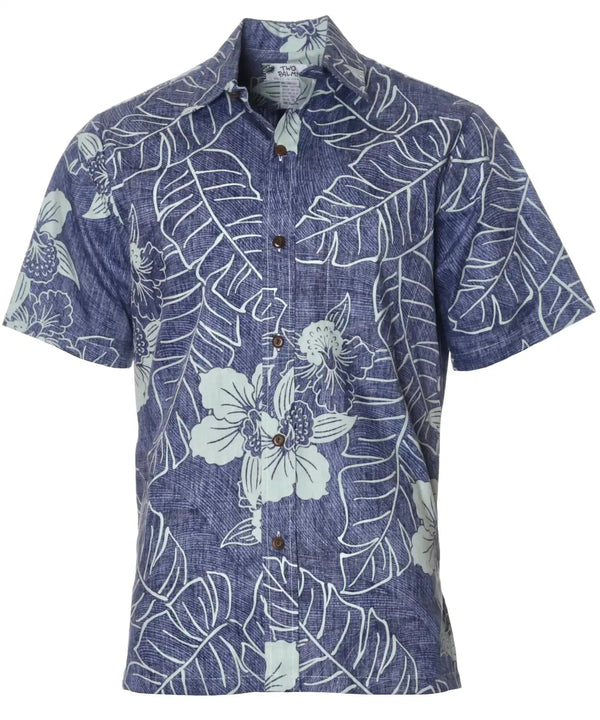 Niihau Dressy Hawaiian Shirt Business Casual Button-Up Navy