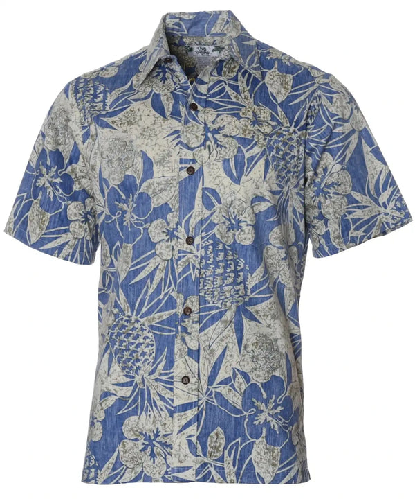 Business Casual Button-Up Pineapple Garden Dressy Aloha Shirt Navy