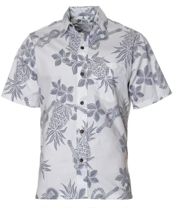 Ukuleles Business Casual Button Up Aloha Shirt White