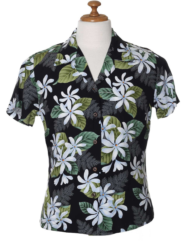 Women's Fitted Rayon Blouse White Tiare Black