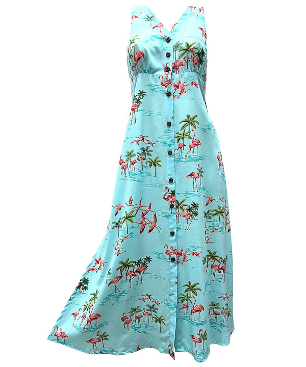 Flamingo Maxi Long Hawaiian Cocktail Dress Aqua