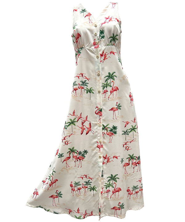 Flamingo Maxi Long Hawaiian Cocktail Dress Cream