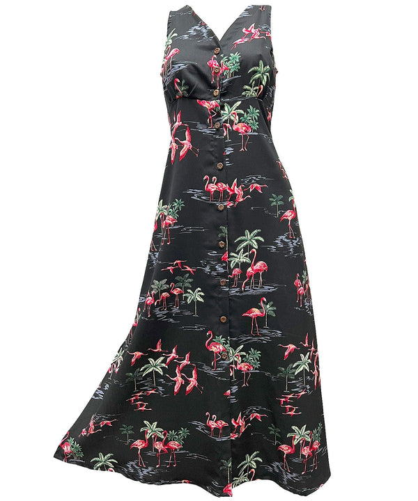 Flamingo Maxi Long Hawaiian Cocktail Dress Black