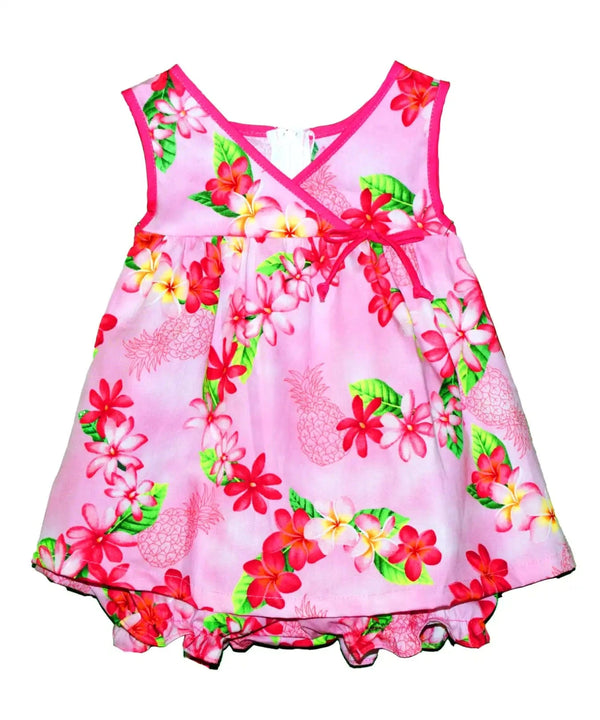 Infant Girl Crossover Yoke Dress Set Pineapple Plumeria Pink
