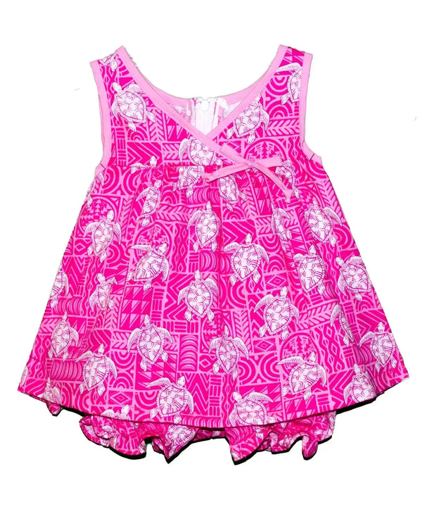Infant Girl Crossover Yoke Dress Set Traveling Honu Pink