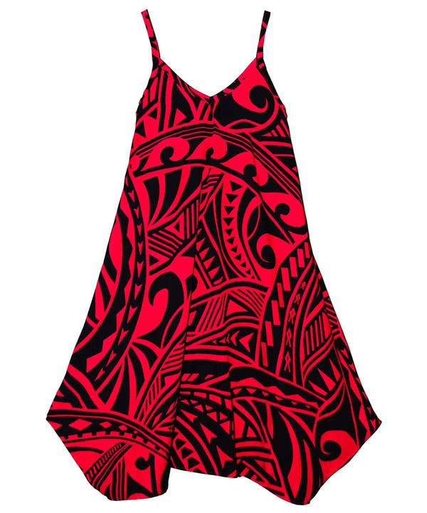 Girls Hawaiian Dress Tribal Time Red