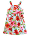 Girls Hawaiian Dress with Side Ties Mega Hibiscus Aqua