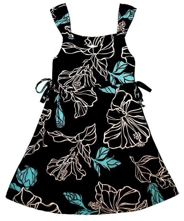 Girls Hawaiian Dress with Side Ties Blooming Hibiscus
