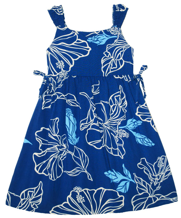 Girls Hawaiian Dress with Side Ties Blooming Hibiscus