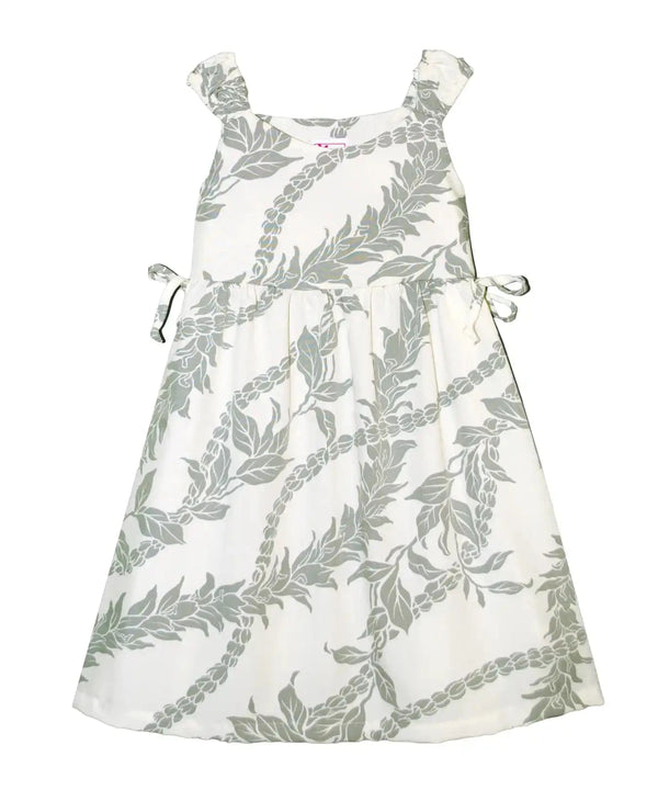 Girls Hawaiian Dress with Side Ties Island Bloom Swing Beige