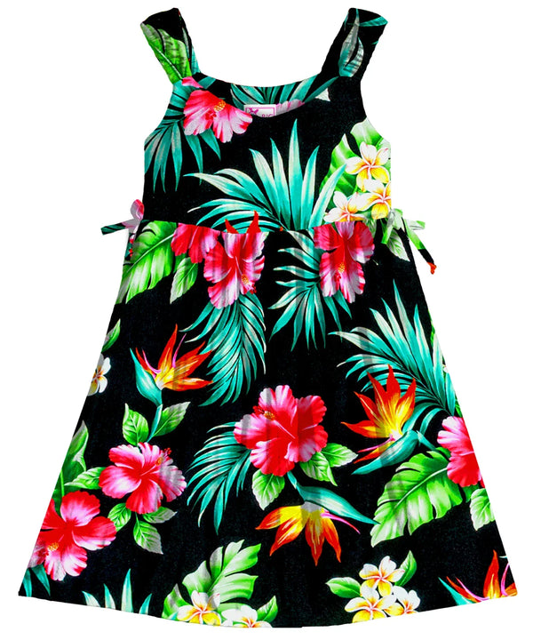 Hibiscus & Birds of Paradise Girls Dress with Side Ties