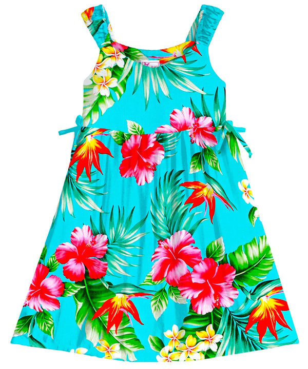 Hibiscus & Birds of Paradise Girls Dress with Side Ties