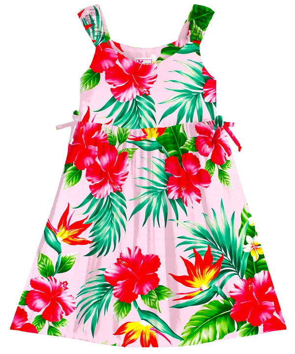Hibiscus & Birds of Paradise Girls Dress with Side Ties