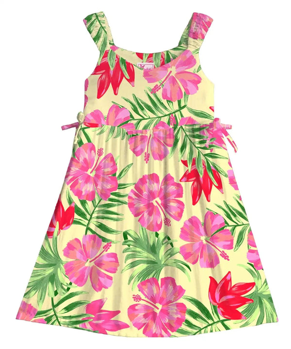 Girls Hawaiian Dress with Side Ties Hibiscus Dream Cream