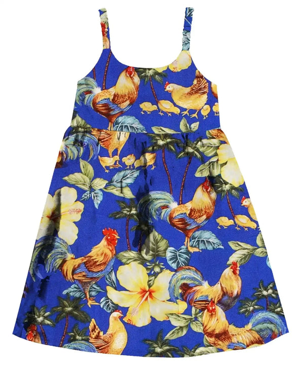 Rooster's Up Elastic Straps Girls Hawaiian Sundress Navy