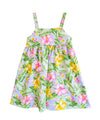 Girls Hawaiian Dress Wide Strap Elastic Back Watercolor Hibiscus