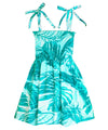 Monstera Paradise Girls’ Hawaiian Smocked Dress Aqua