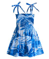 Monstera Paradise Girls’ Hawaiian Smocked Dress Blue