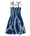 Plumeria Lei Print - Girls’ Hawaiian Smocked Dress Navy