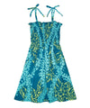 Plumeria Lei Print - Girls’ Hawaiian Smocked Dress Teal