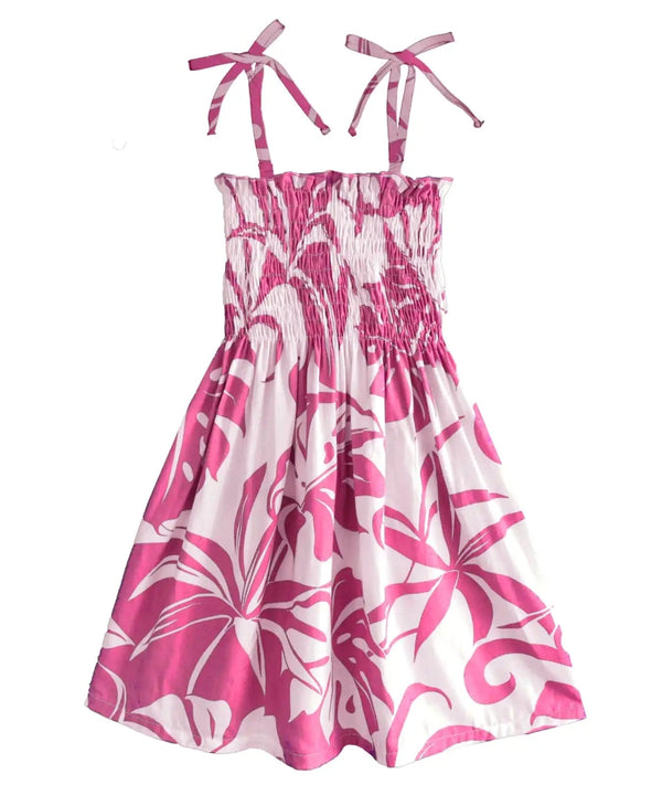 Girl's Hawaiian Smocked Top Dress Makena Pink