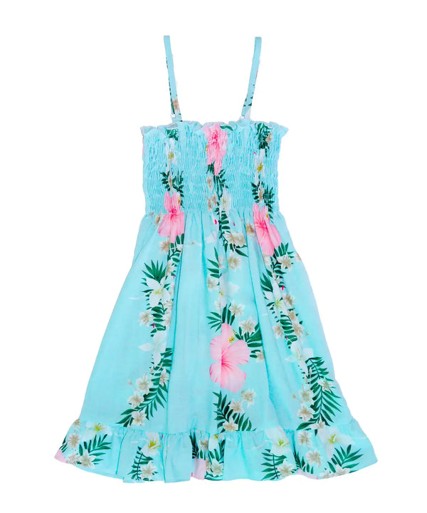 Hibiscus Leis Girls Hawaiian Smock Dress with Ruffle